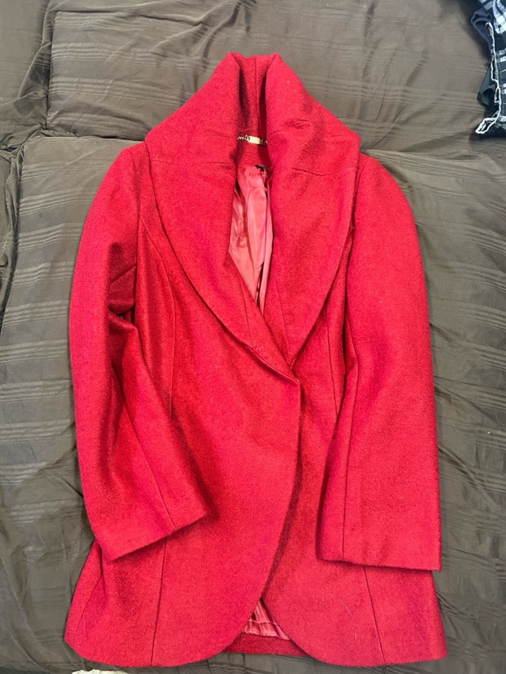 IMAN Women's Red Shawl Collar Trench Coat